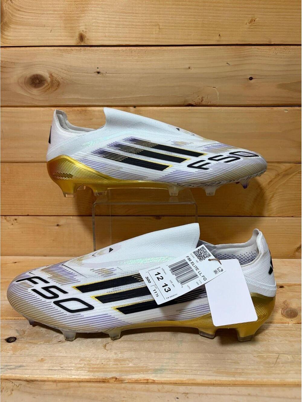 New adidas F50 Elite Laceless FG Soccer Cleats White Gold JH7625 Men’s size 12